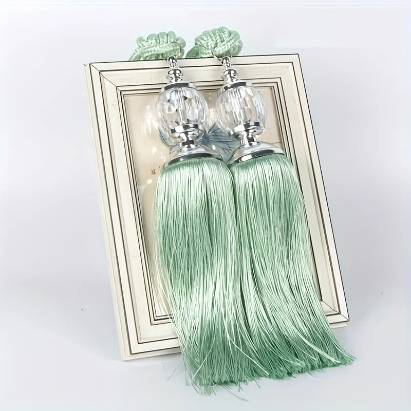 Crystal Tassel Curtain Tie Backs with Bead Buckles – Set of 2 Curtain Tie Backs Babs light green 55-90cm