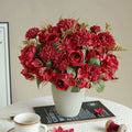 Artificial Silk Peony Rose Bouquet – Wedding & Home Decor Artificial Flower Bouquet Babs Red 3 pcs