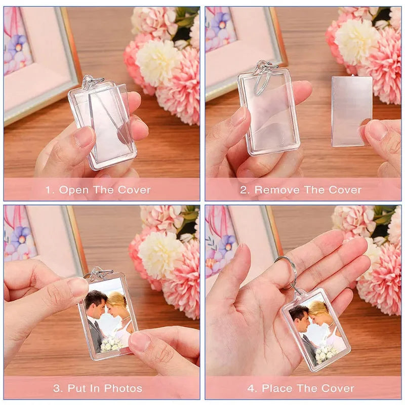 Clear Acrylic Photo Frame Keychain DIY Blank with Split Ring Photo Frame Keychain Babs