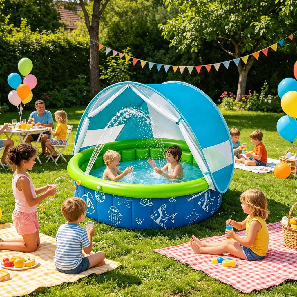 Foldable Kids Wading Pool with Sun Shade Canopy | Outdoor Kids Wading Pool Babs