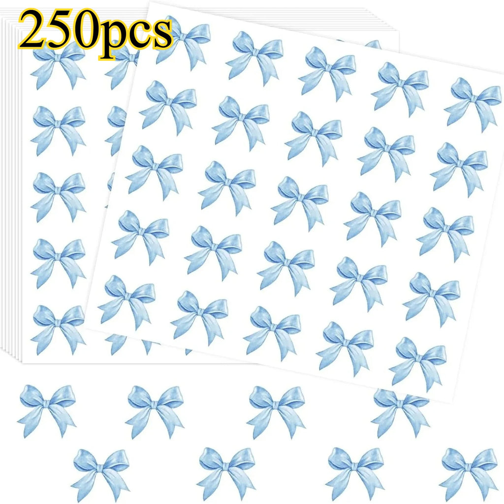 125/250pcs Pink Bow Stickers – Cute Coquette Bowknot Decals Decorative Stickers Babs blue-250pcs