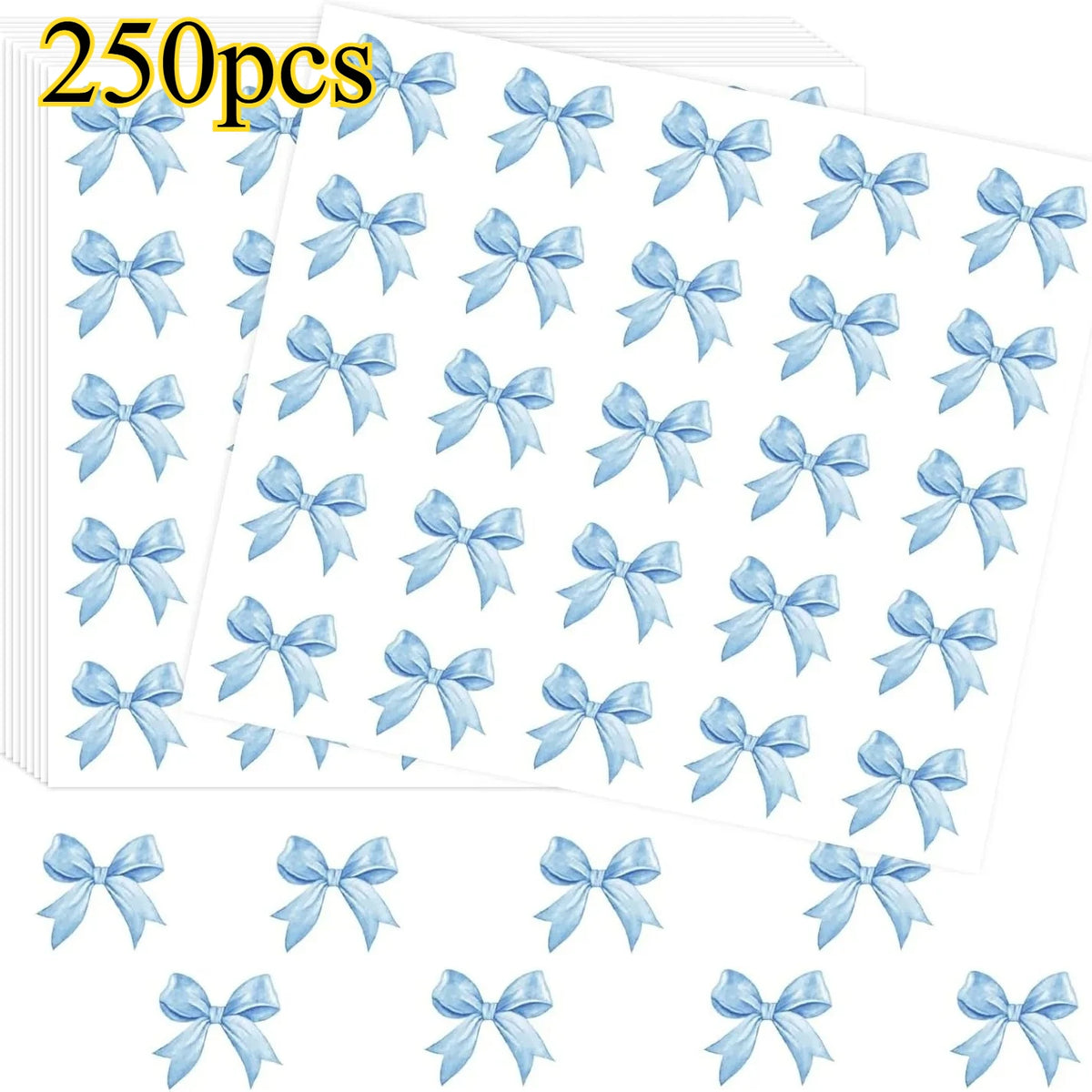 125/250pcs Pink Bow Stickers – Cute Coquette Bowknot Decals Decorative Stickers Babs blue-250pcs