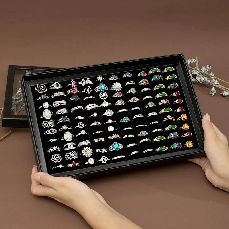 Ring Holder Display Tray – 100-Ring Velvet Jewelry Organizer Jewelry Display Tray Babs