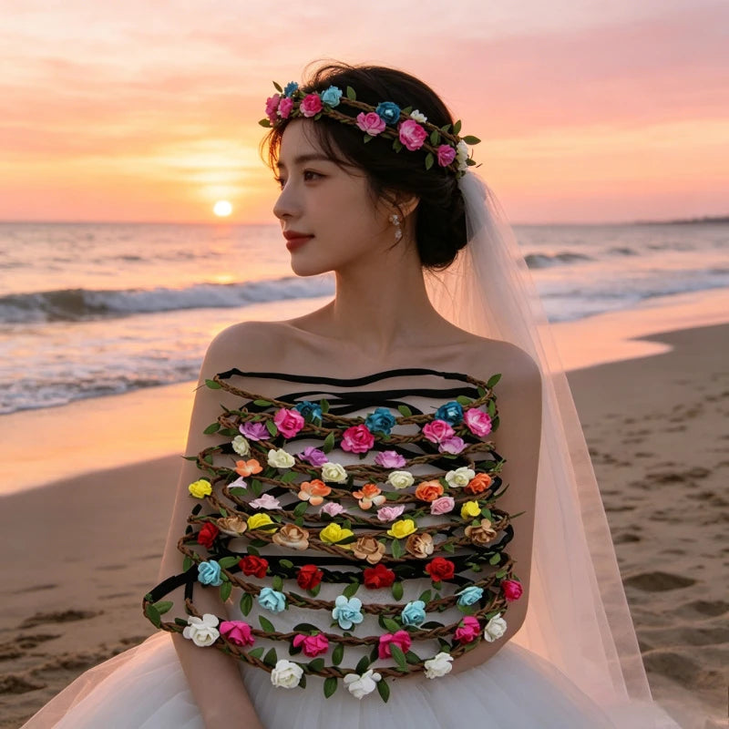 20pc Boho Floral Hair Wreath Headbands – Mix Colors Floral Hair Wreath Babs
