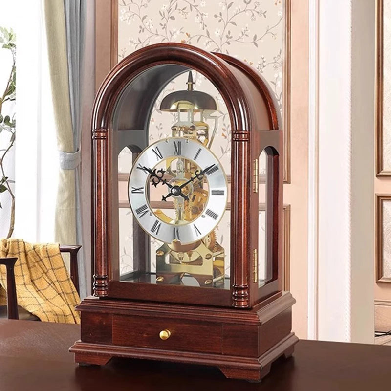 Vintage Mechanical Wood Desk Clock | Antique Hourly Chiming Mechanical Desk Clock Babs