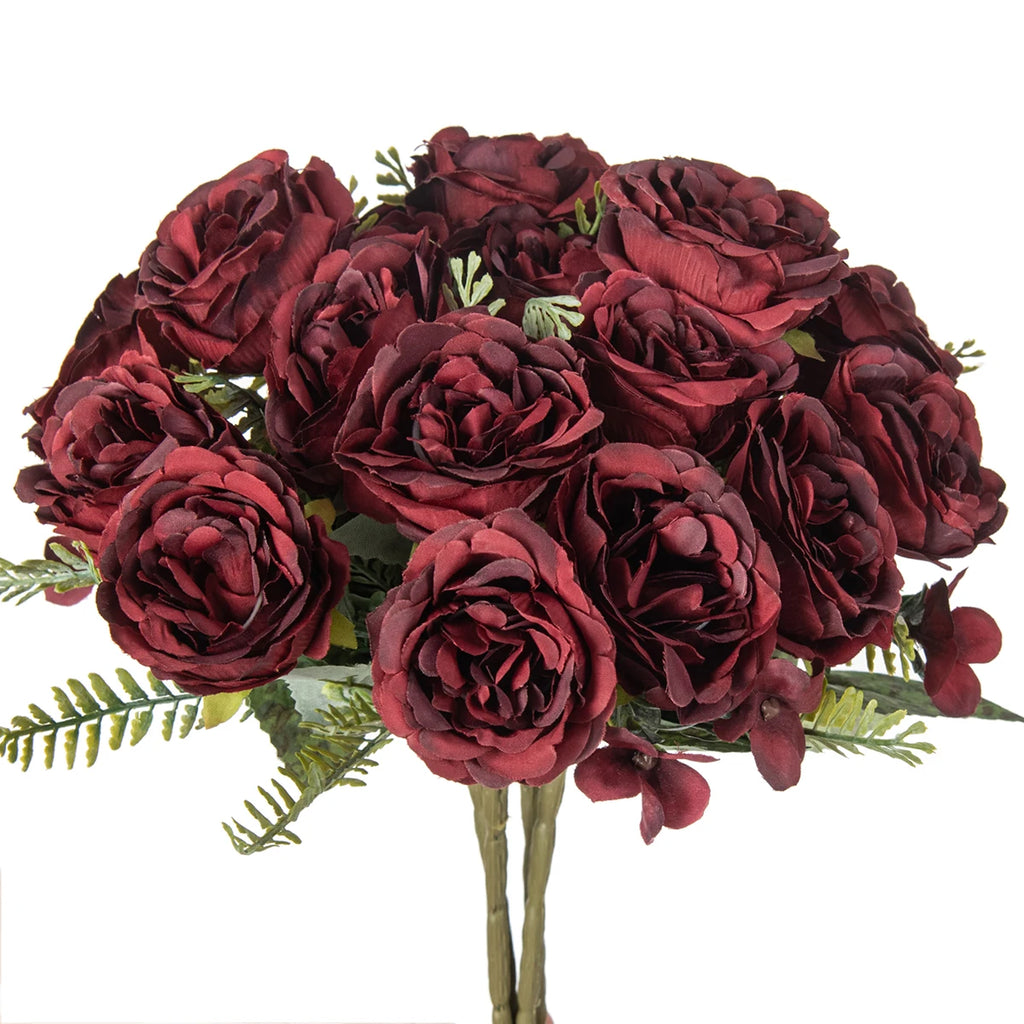 Artificial Silk Peony Bouquet – Wedding & Home Décor (1/3 Pc) Artificial Flower Bouquet Babs Burgundy 3 pcs