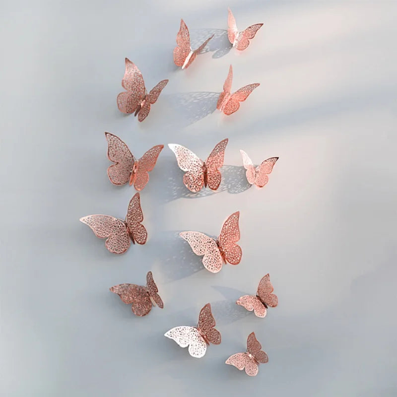 12Pcs 3D Butterfly Wall Stickers – Kids Room & Home Decor Wall Sticker Decals Babs rose gold2