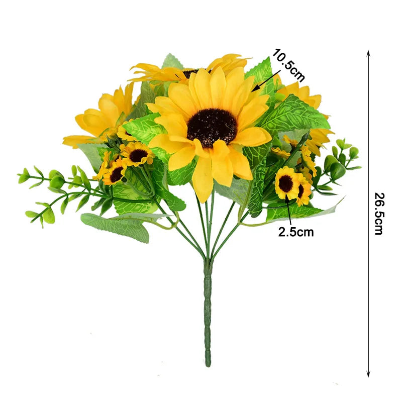 22-Head Artificial Silk Sunflower Bouquet – Wedding & Home Decor Artificial Flower Bouquet Babs 1Bunch
