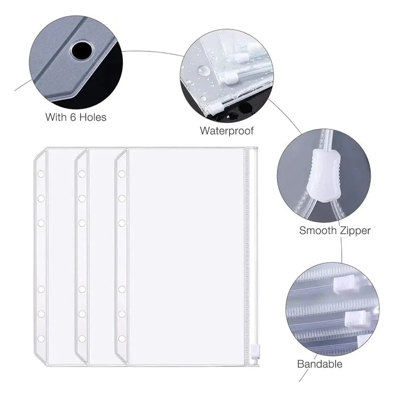 8PCS Zipper Binder Pocket Envelopes A5 A6 A7 Budget Organizer Binder Pocket Envelopes Babs