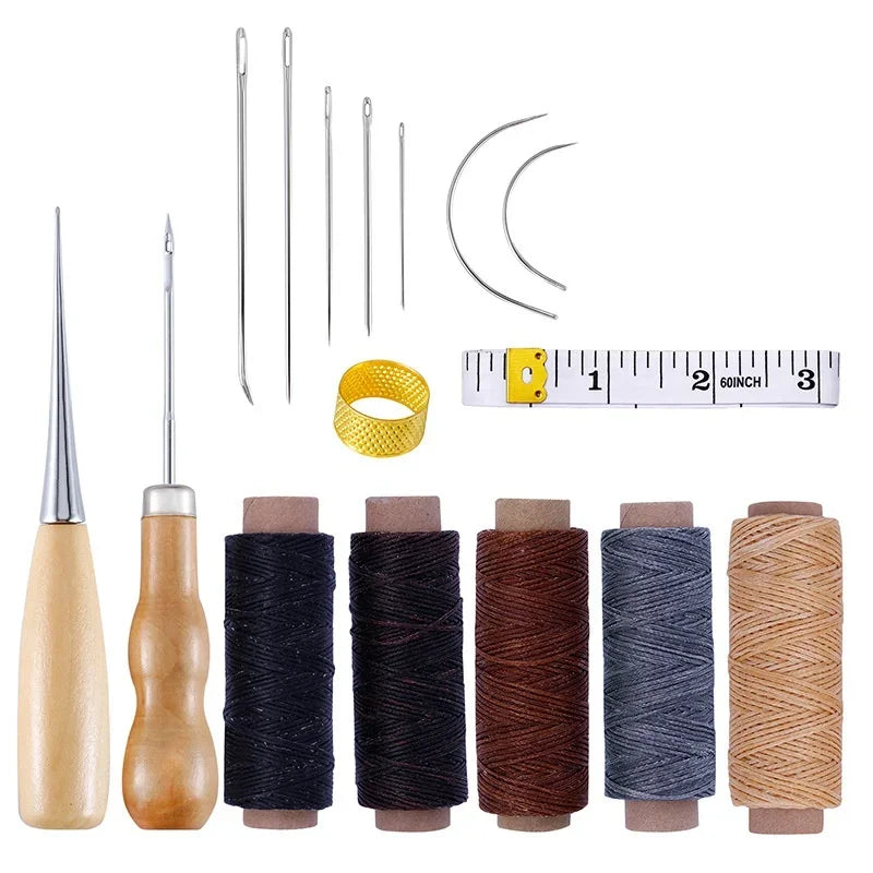 16-Piece Leather Sewing Kit – Needles, Awl, Waxed Thread & Thimble Leather Sewing Kit Babs