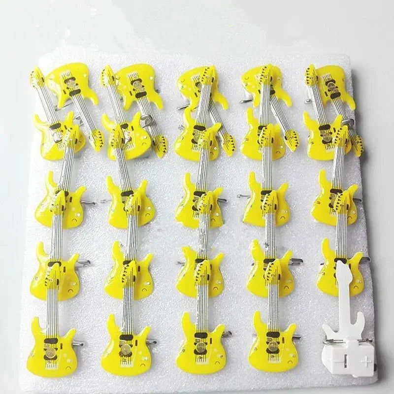 Guitar LED Flashing Brooch Pin – Light-Up Glow Badge Party Accessory LED Brooch Pin Babs YELLOW