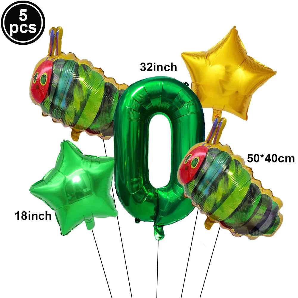 Cartoon Caterpillar Foil Balloon Set – 32" Number Balloons 1–9 Party Foil Balloons Babs A-0 As pictures show