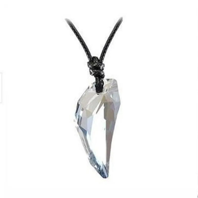 Wolf Tooth Crystal Pendant Leather Rope Necklace – Unisex Pendant Necklace Babs