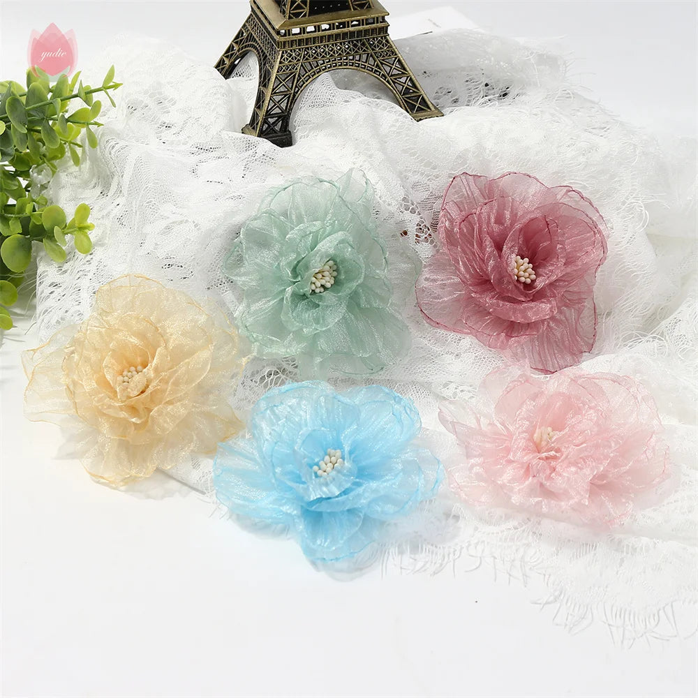 5-Pack 8cm Chiffon Artificial Rose Flower Heads for DIY Decor Artificial Flower Heads Babs