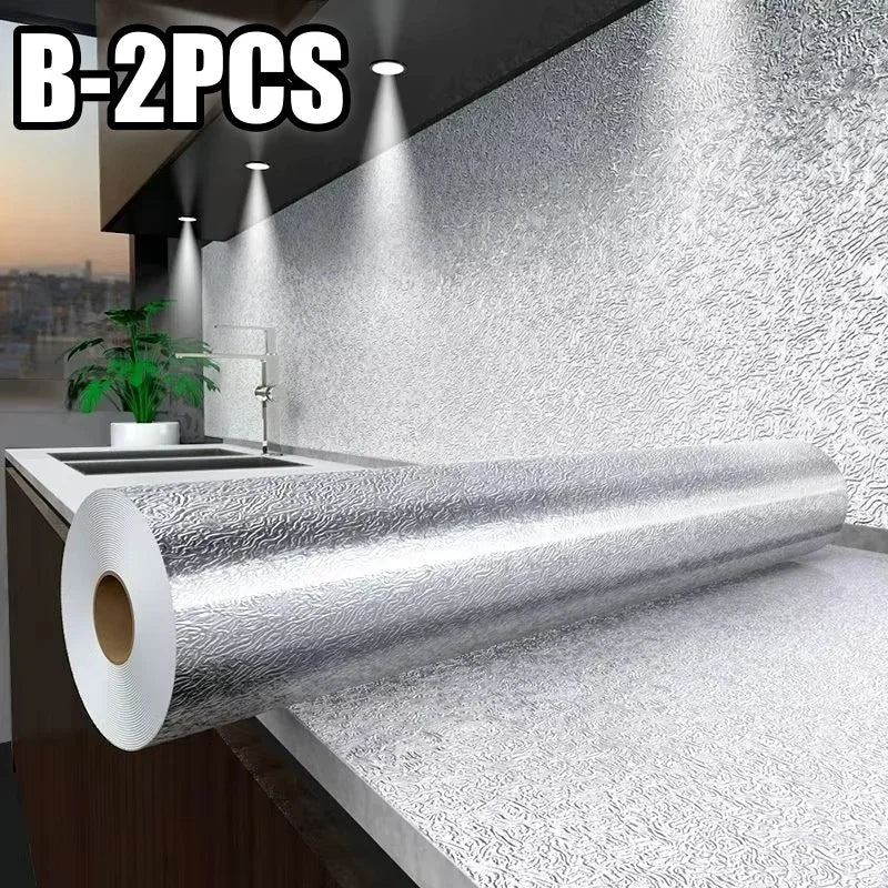 Kitchen Oil-Proof Aluminum Foil Self-Adhesive Cabinet Stickers Kitchen Wall Sticker Babs B-2PCS 0.4x5M