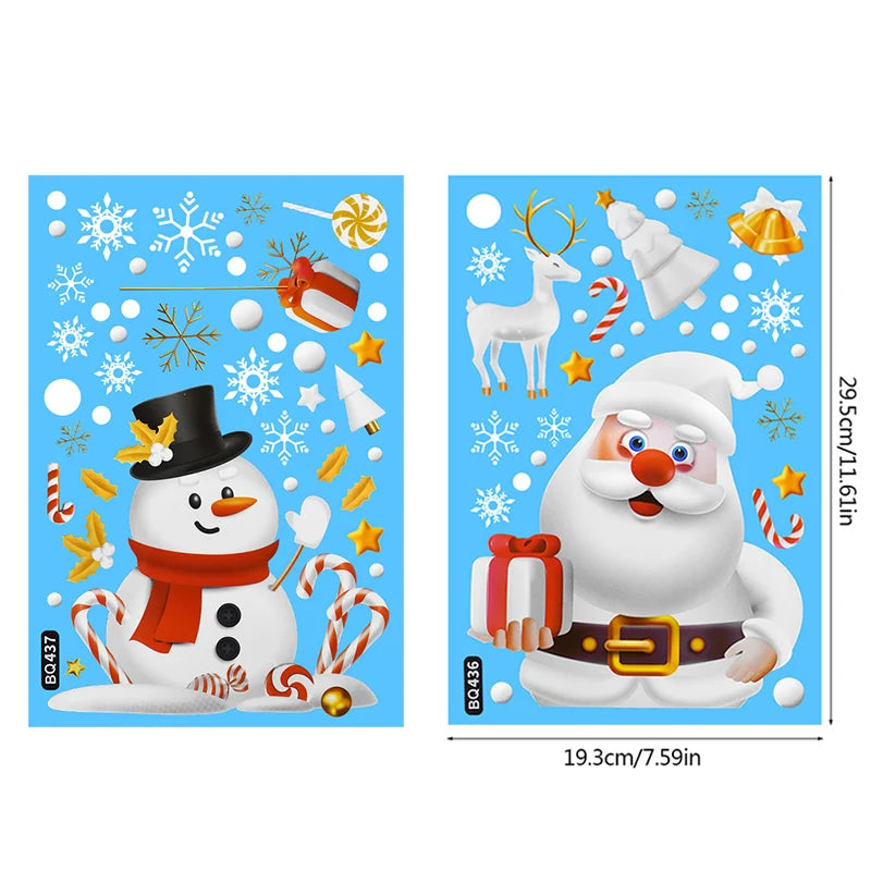 Christmas Window Stickers Santa Claus Snowman Decals 2025 Holiday Wall Decals Babs