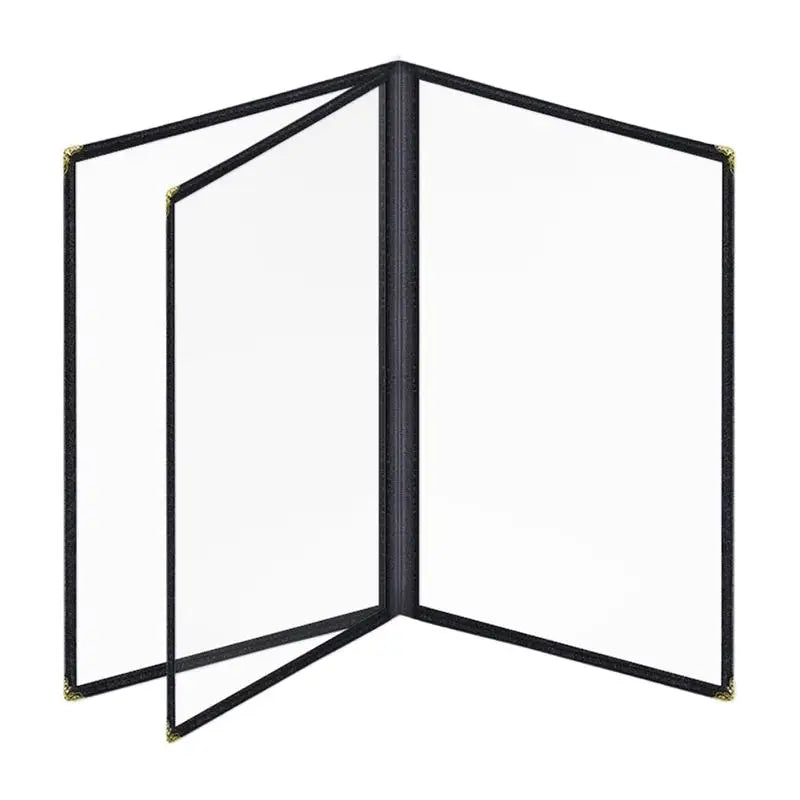 Foldable A4 PVC Transparent Menu Cover – Double Panel Holder Menu Cover Holder Babs Black 3 Flip Pages