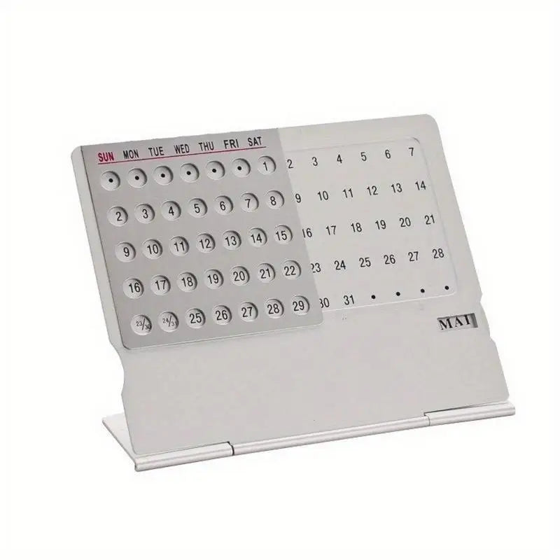 Silver Aluminum Perpetual Desktop Calendar – 100-Year Adjustable Perpetual Desk Calendar Babs 1pc
