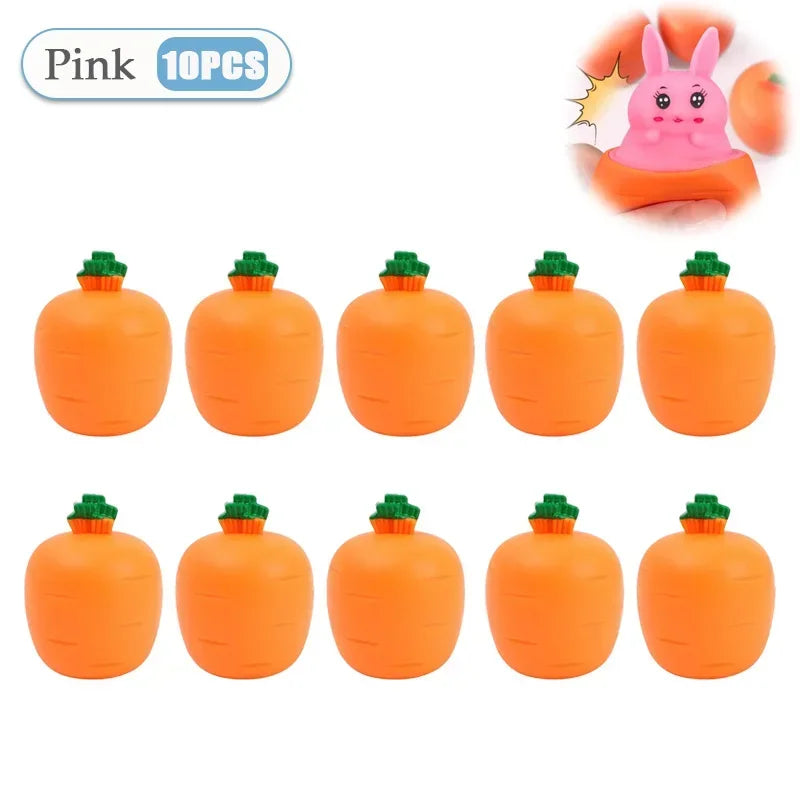 Squishy Carrot Rabbit Squeeze Telescopic Toy – Fun Kids Gift Novelty Squeeze Toy Babs Pink-10PC
