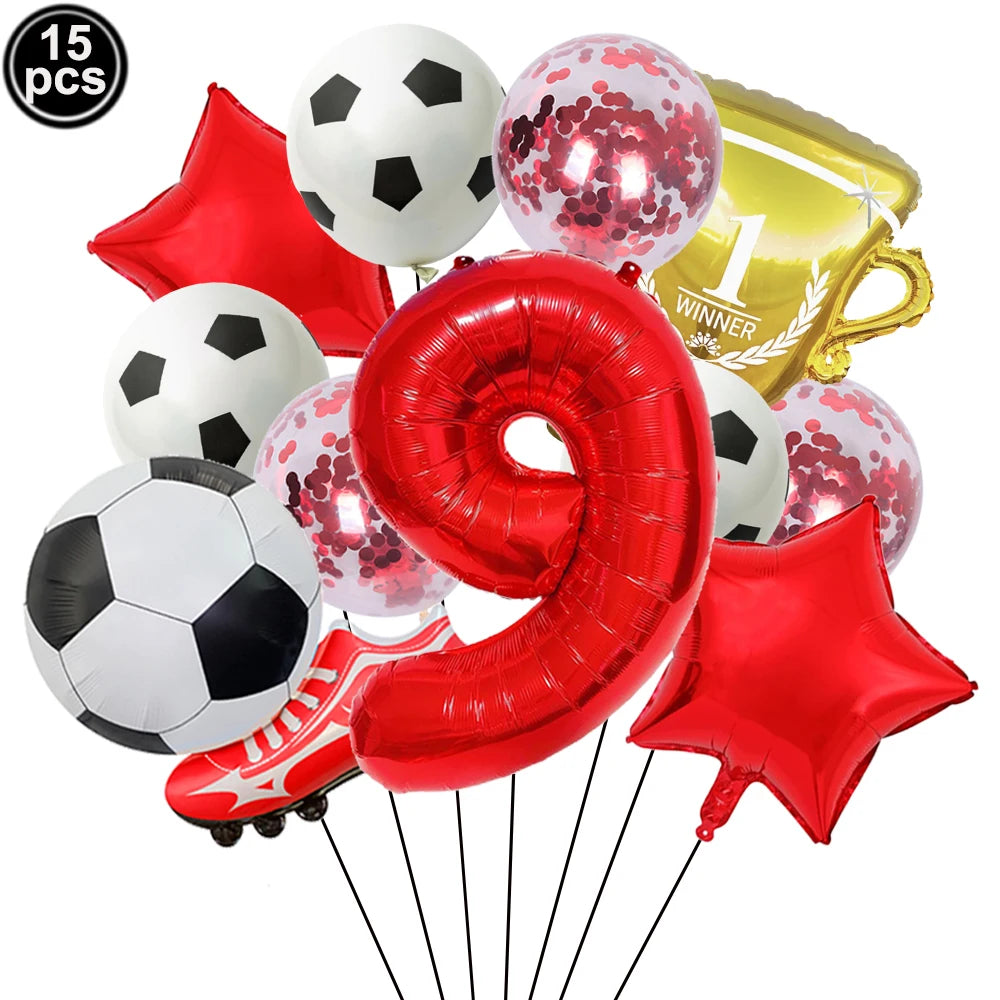 32" Soccer Ball Foil Balloon Set – Kids Birthday Party Decor Party Foil Balloons Babs Red Number 9 As pictures show