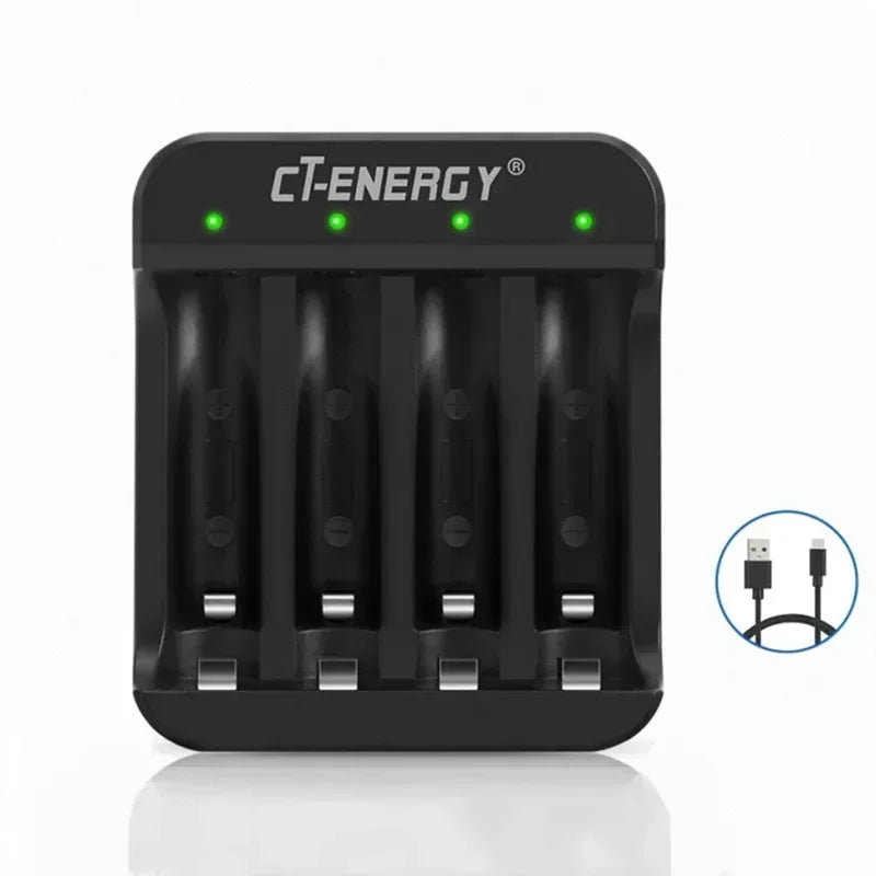 4-Slot Li-Ion Battery Charger AA AAA 1.5V LED Indicator USB-C Battery Charger Babs black
