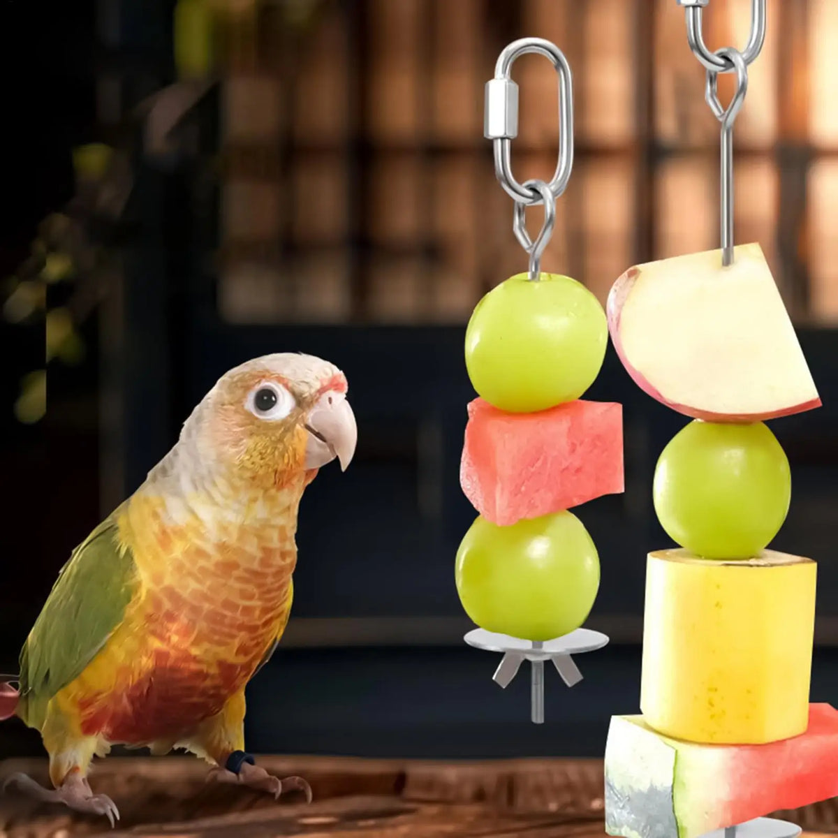 Bird Cage Food Skewer Stainless Fruit Stick Holder for Birds Bird Cage Feeder Babs