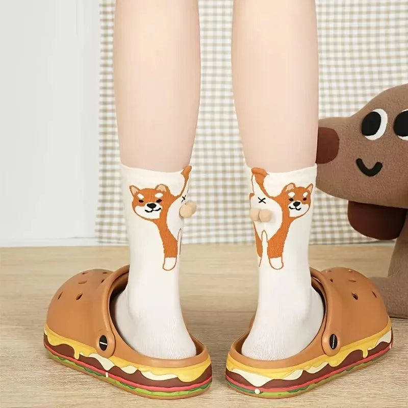 3D Dog Egg Novelty Crew Socks – Fun Couples Mid-Calf Novelty Crew Socks Babs