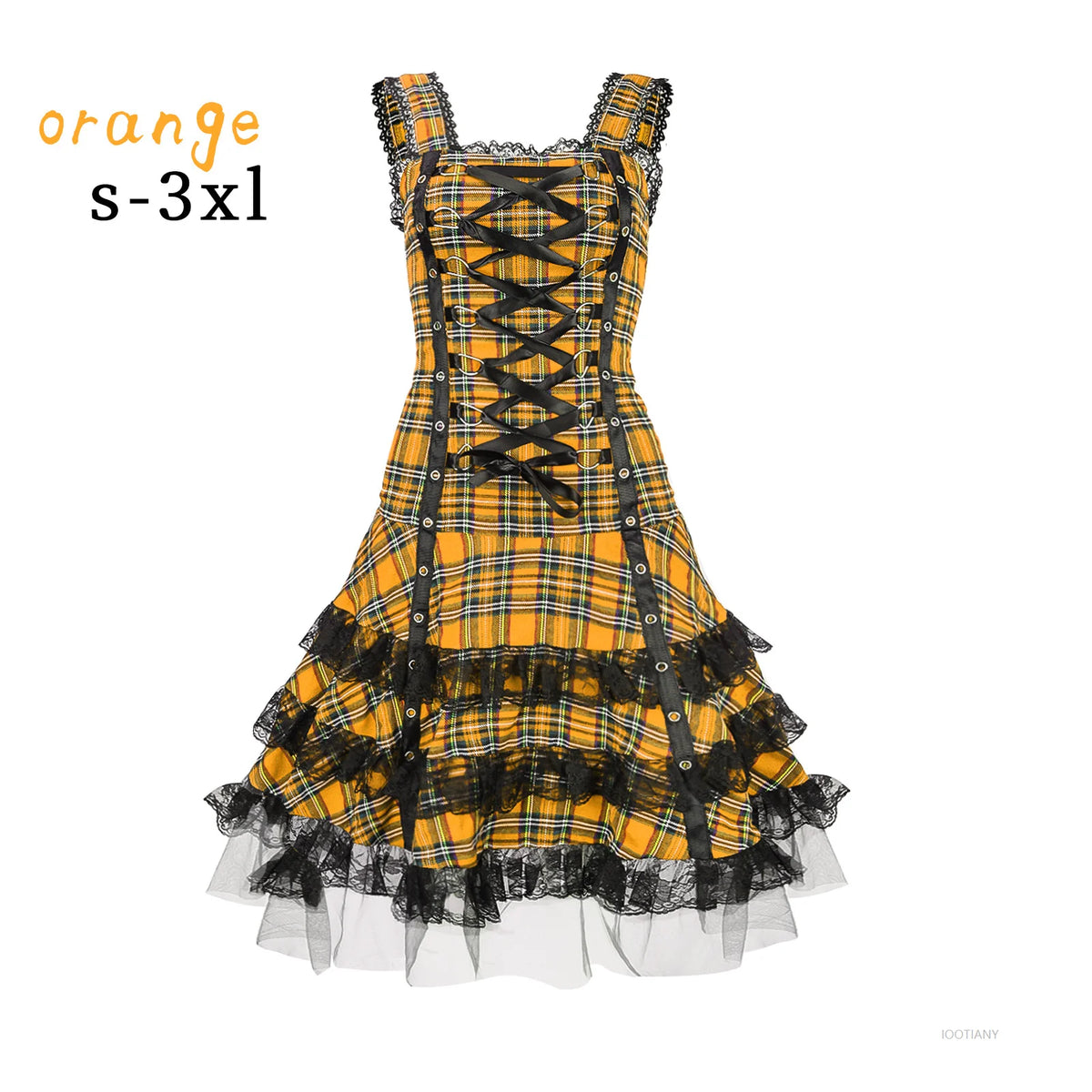 Lolita Gothic Plaid Midi Dress – Lace Ruffle Cosplay Costume Gothic Lolita Dress Babs