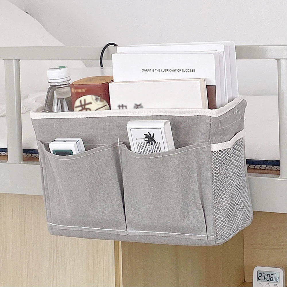 HOMEFISH Bedside Hanging Storage Basket – Dormitory Organizer Hanging Storage Basket Babs Grey