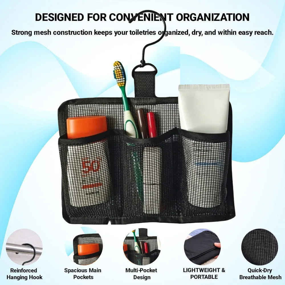 Portable Hanging Shower Caddy | 3-Compartment Mesh Bag Hanging Shower Caddy Babs