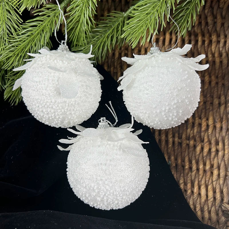 3pcs White Foam Christmas Ball Ornaments 8cm | Xmas Tree Decor Christmas Ornaments Babs B 8cm