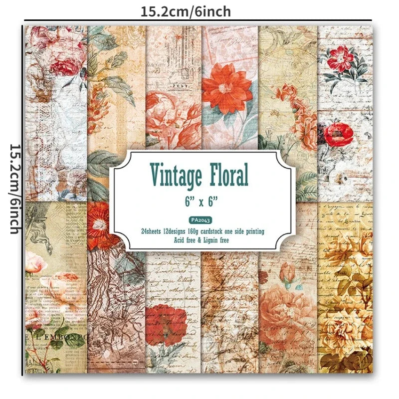 24 Sheets Vintage Floral Craft Paper Pad – Scrapbooking & Origami Craft Paper Pad Babs 1set