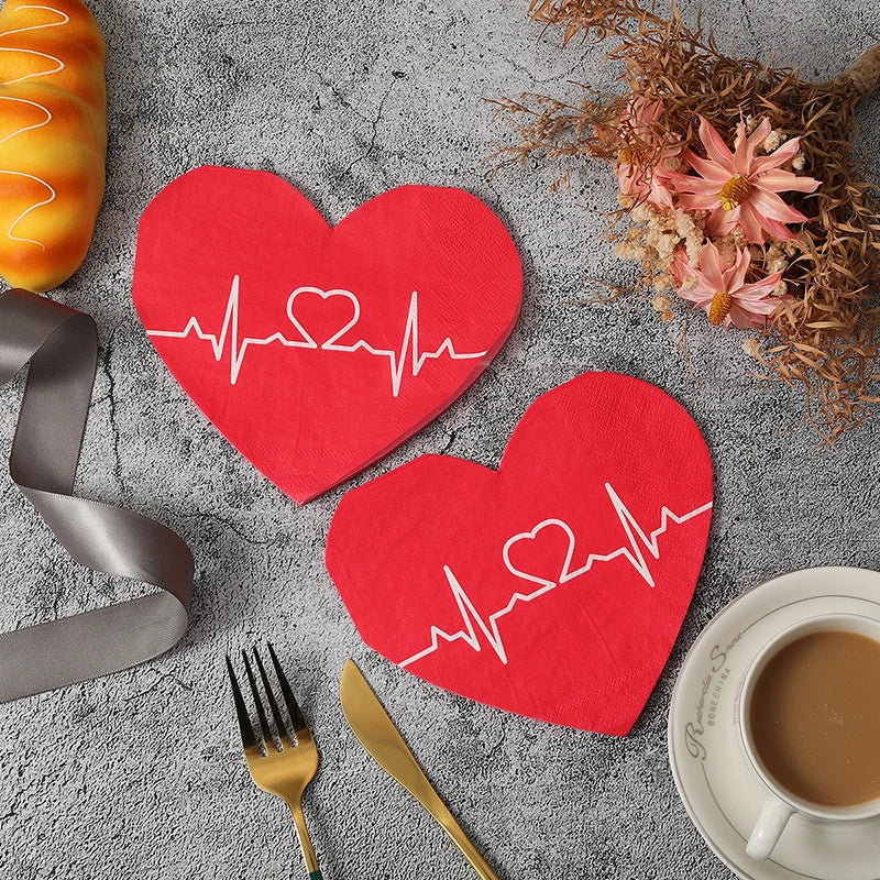 20Pcs Red Heart Paper Napkins – Valentine's & Wedding Party Disposable Paper Napkins Babs
