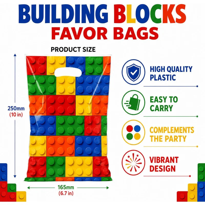 Building Block Birthday Party Favor Bags – Complete Party Set Party Favor Bags Babs