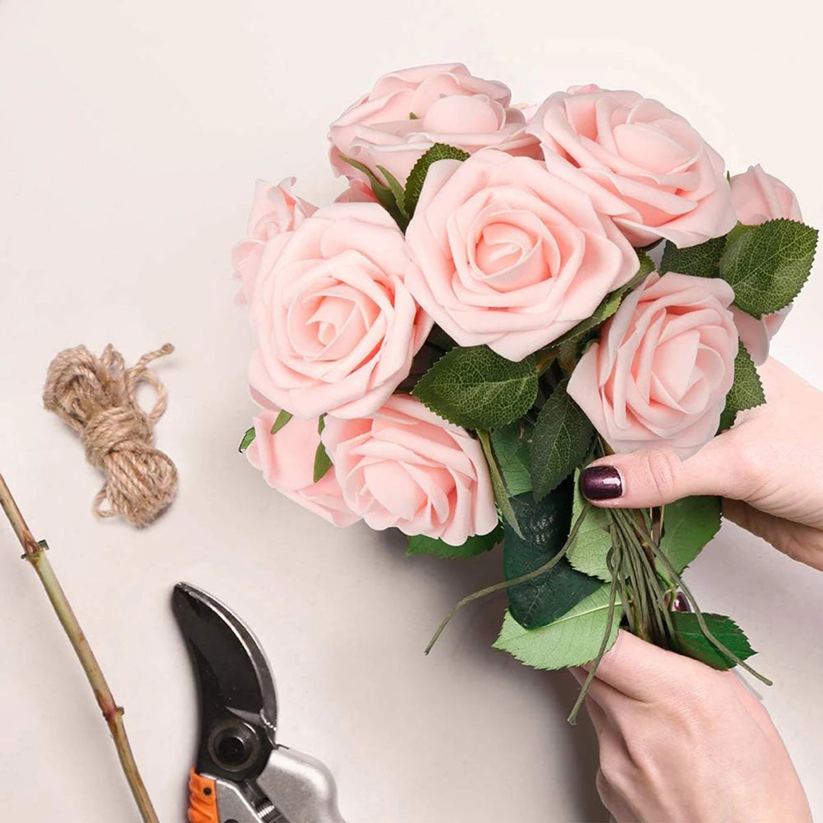 50Pcs Artificial Rose Flower Heads with Stems – Wedding & Home Decor Artificial Flower Stems Babs
