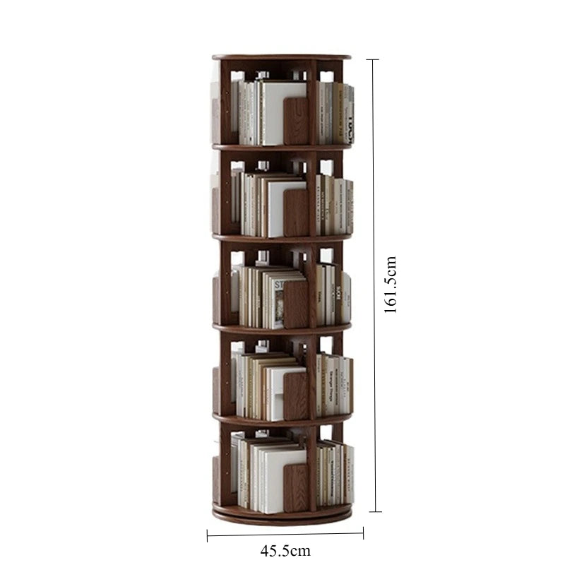 Rotating 6-Tier Wood Corner Bookshelf – Modern Bookcase Rotating Bookcase Babs Brown 5 layers