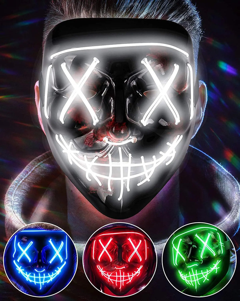 LED Neon Glowing Cosplay Mask – Halloween Party Costume LED Costume Mask Babs
