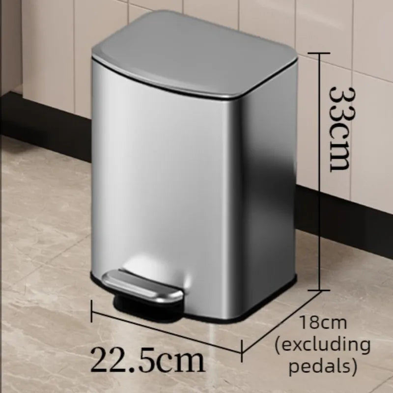 Stainless Steel Pedal Trash Can – 8L Rectangular Dustbin Pedal Trash Can Babs 8L-Steel Color