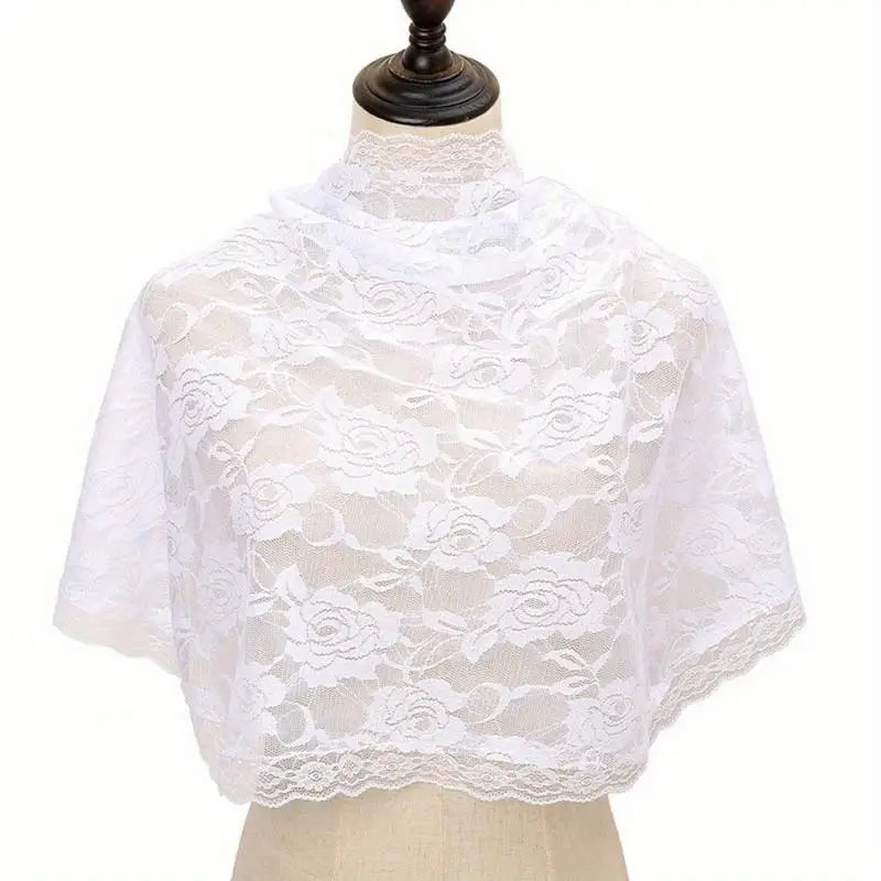 Women's Embroidered Mantilla Lace Scarf – Sheer Floral Shawl Lace Mantilla Scarf Babs White