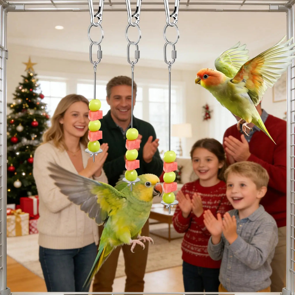 Bird Cage Food Skewer Stainless Fruit Stick Holder for Birds Bird Cage Feeder Babs