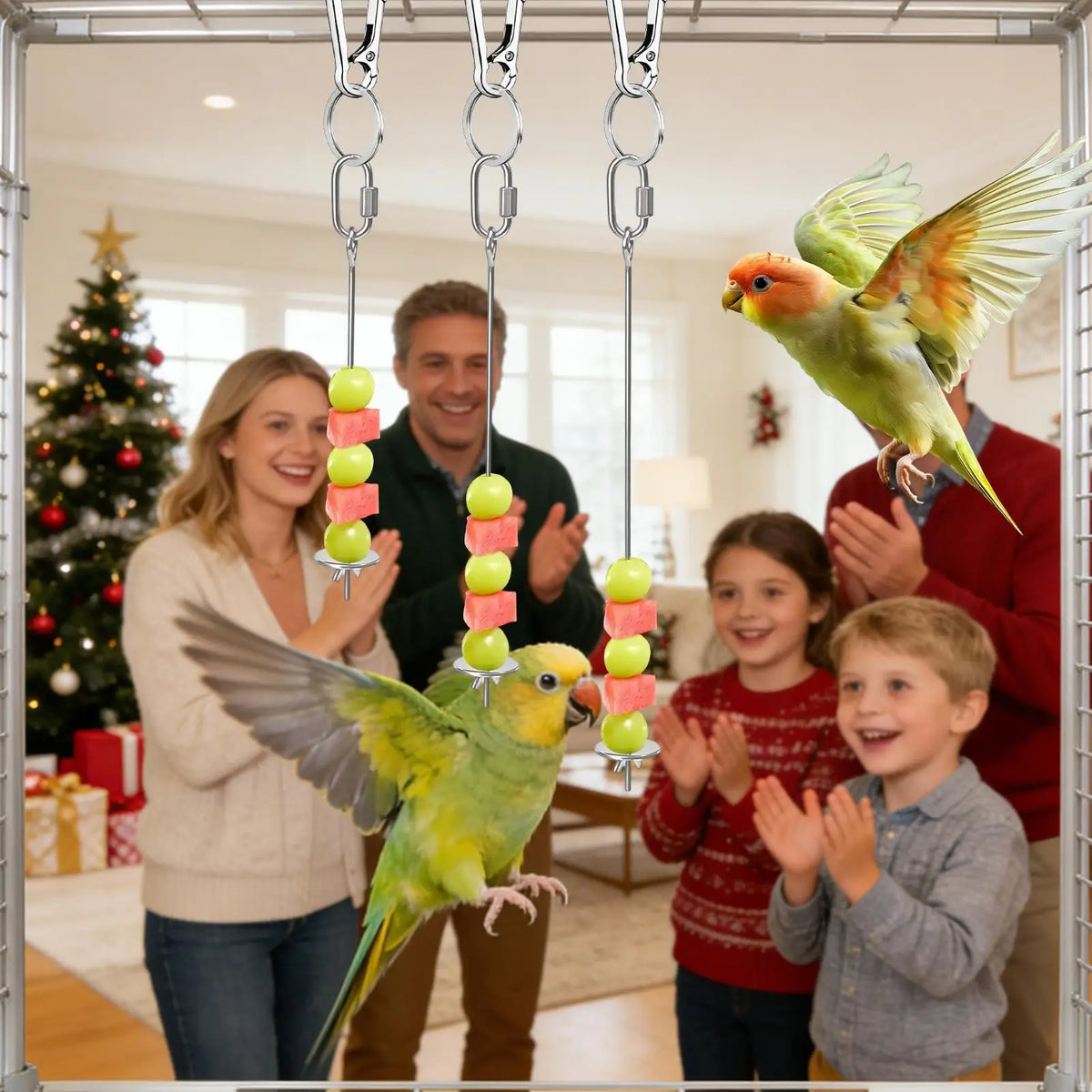 Bird Cage Food Skewer Stainless Fruit Stick Holder for Birds Bird Cage Feeder Babs