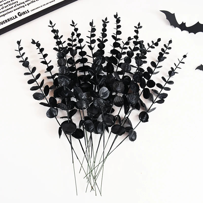 Black Artificial Eucalyptus Branches – Halloween Home Decor Artificial Floral Stems Babs Black 10pcs