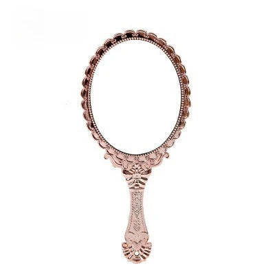 Vintage Embossed Floral Hand Mirror – Portable Makeup Mirror Cosmetic Hand Mirror Babs Rose gold