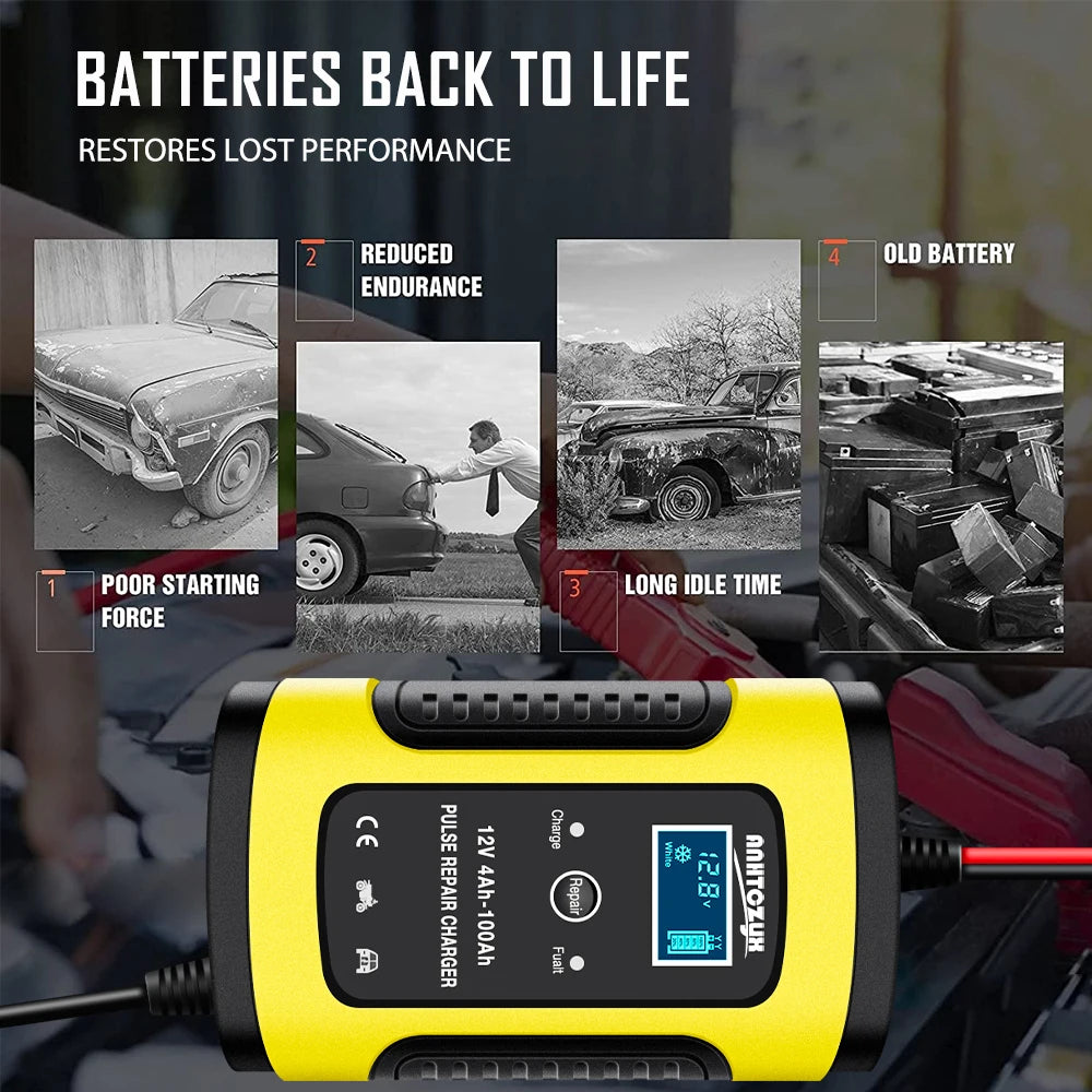 Alasicka 12V 6A Automatic Car Battery Charger | LCD Display Car Battery Charger Babs