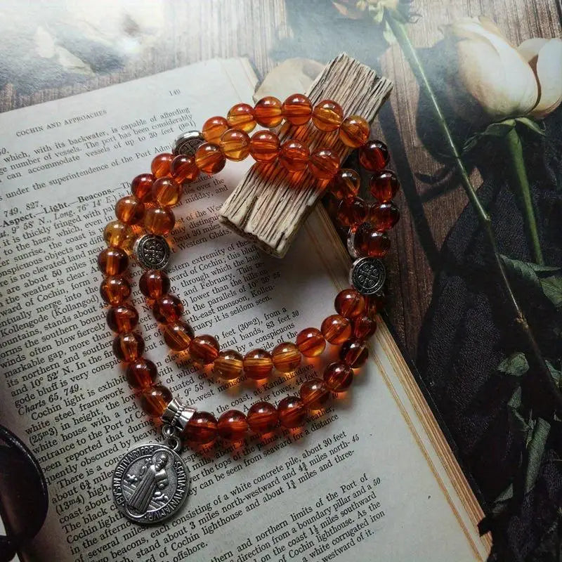 Saint Benedict Rosary Cross Necklace & Double Loop Bracelet Rosary Necklace Bracelet Babs