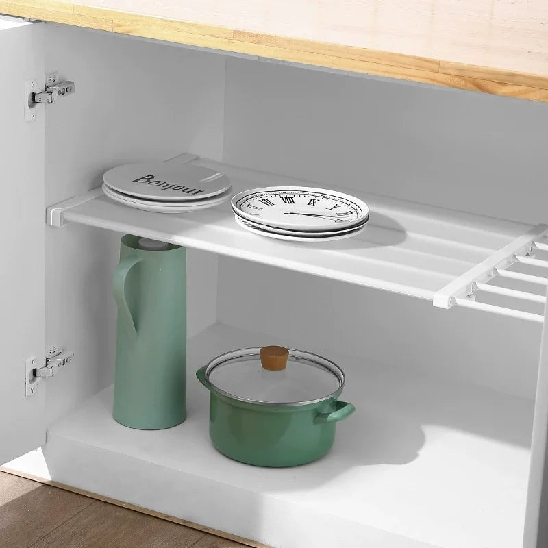 Expandable Tension Shelf Organizer – Closet, Cabinet & Kitchen Tension Shelf Organizer Babs