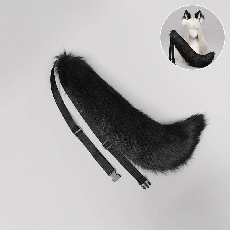Wolf Ears & Tail Cosplay Set – Faux Fur Costume Headband Cosplay Costume Set Babs Wolf tail black