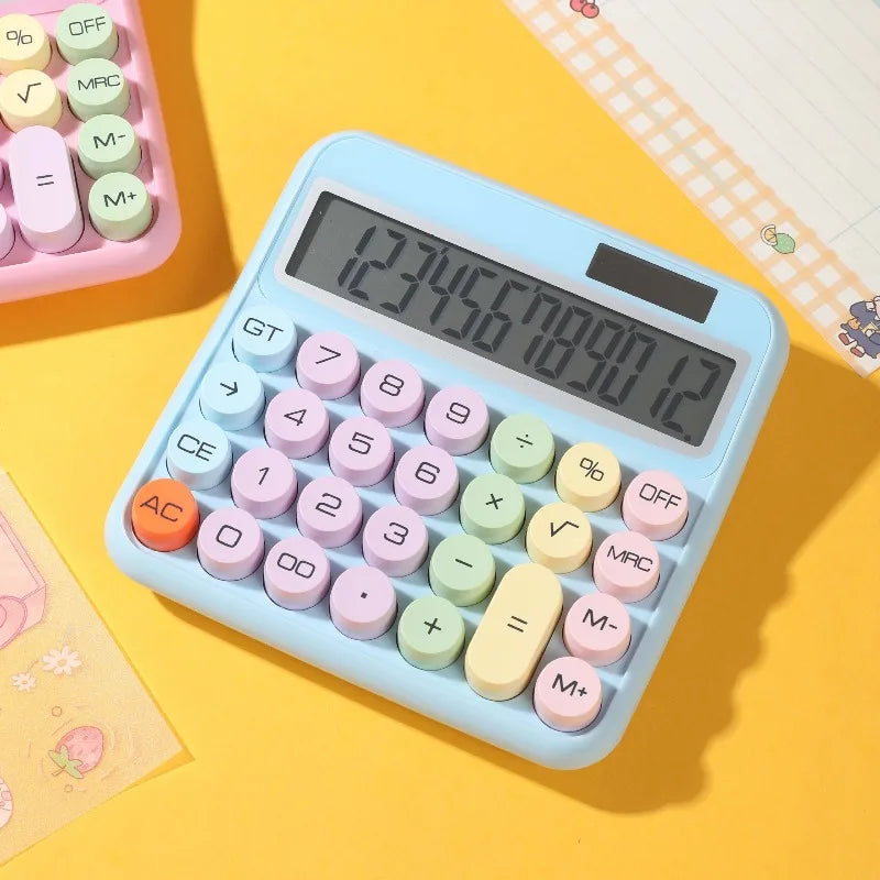 12-Digit LCD Calculator – Large Keys, Dual Power, Candy Colors Desktop Calculator Babs