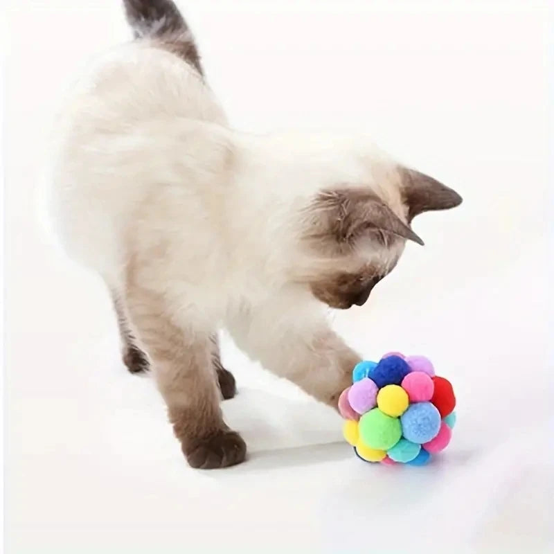 Cat Plush Bell & Woolen Ball Toys – 1 or 3 Piece Set Cat Ball Toys Babs