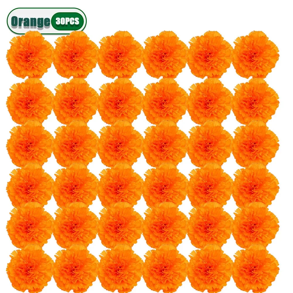 Mexican Marigold Artificial Flowers DIY Garland – Halloween & Diwali Artificial Flower Garland Babs Orange-30PCS